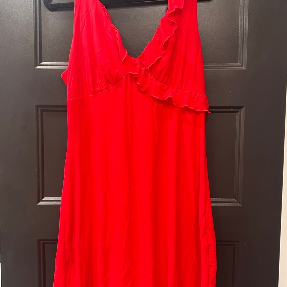 Red Ruffle V-Neck Slip Dress